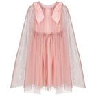 Girls Pink Tulle & Chiffon Cape Dress, 1, hi-res