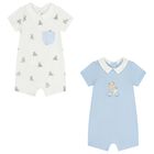 Baby Boys White & Blue Rompers ( 2-Pack ), 2, hi-res
