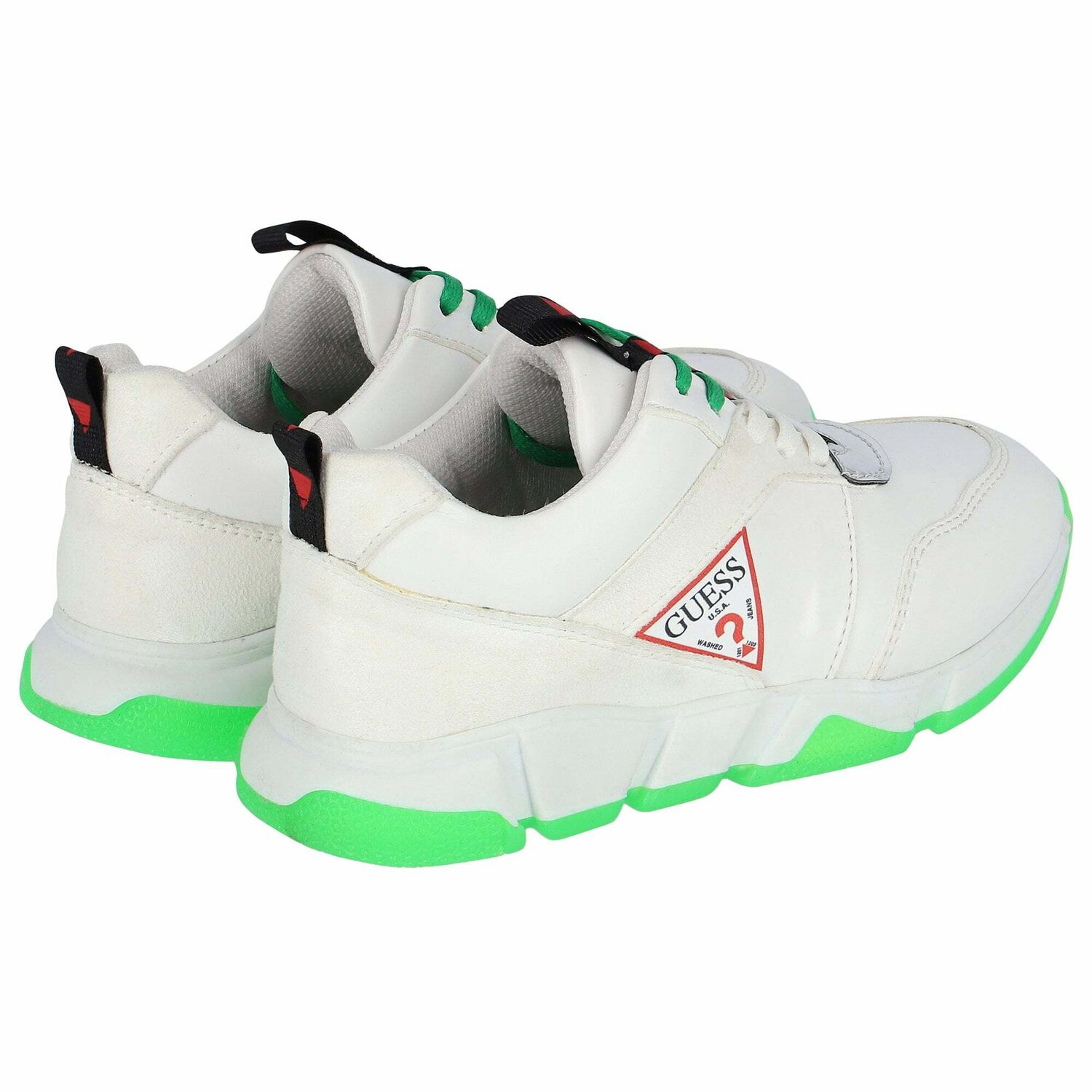 Boys White & Green Logo Trainers, 1, hi-res