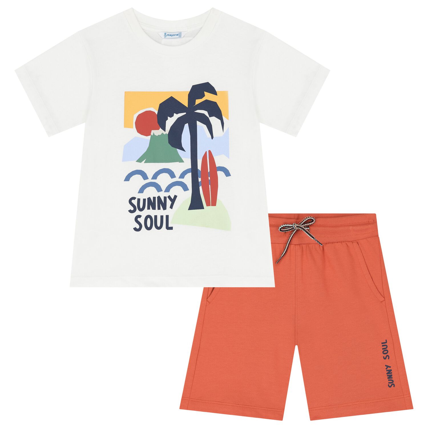Boys White & Red Palm Tree Shorts Set, 2, hi-res image number null