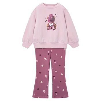 Girls Pink Teddy Bear Leggings Set