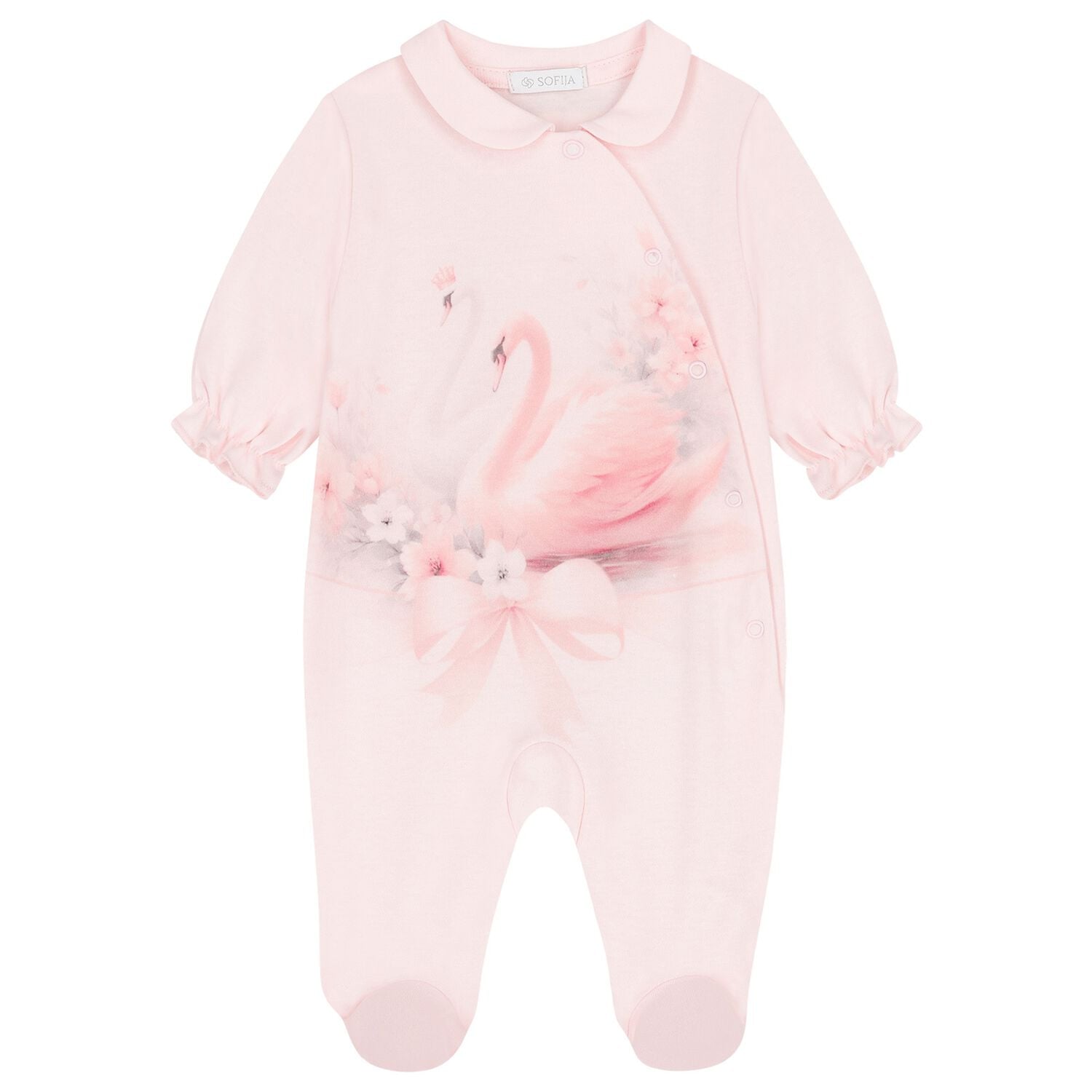 Baby Girls Pink Swan Babygrow, 1, hi-res