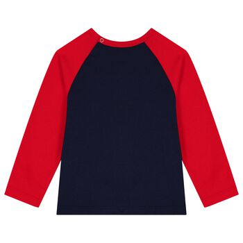 Younger Boys Navy Blue & Red Long Sleeve Top
