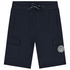 Boys Navy Blue Logo Shorts, 2, hi-res