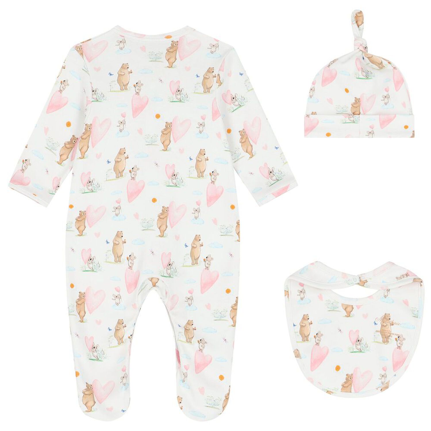 Baby Girls White Hearts Babygrow Set, 1, hi-res image number null