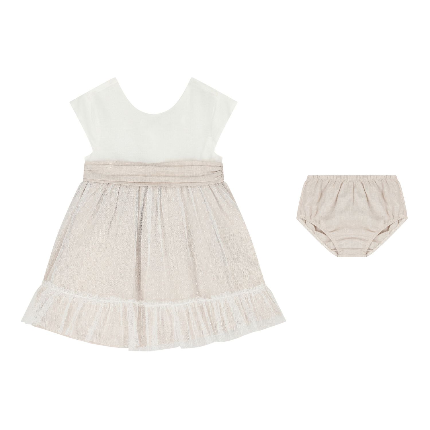 Baby Girls Ivory & Beige Dress Set, 1, hi-res