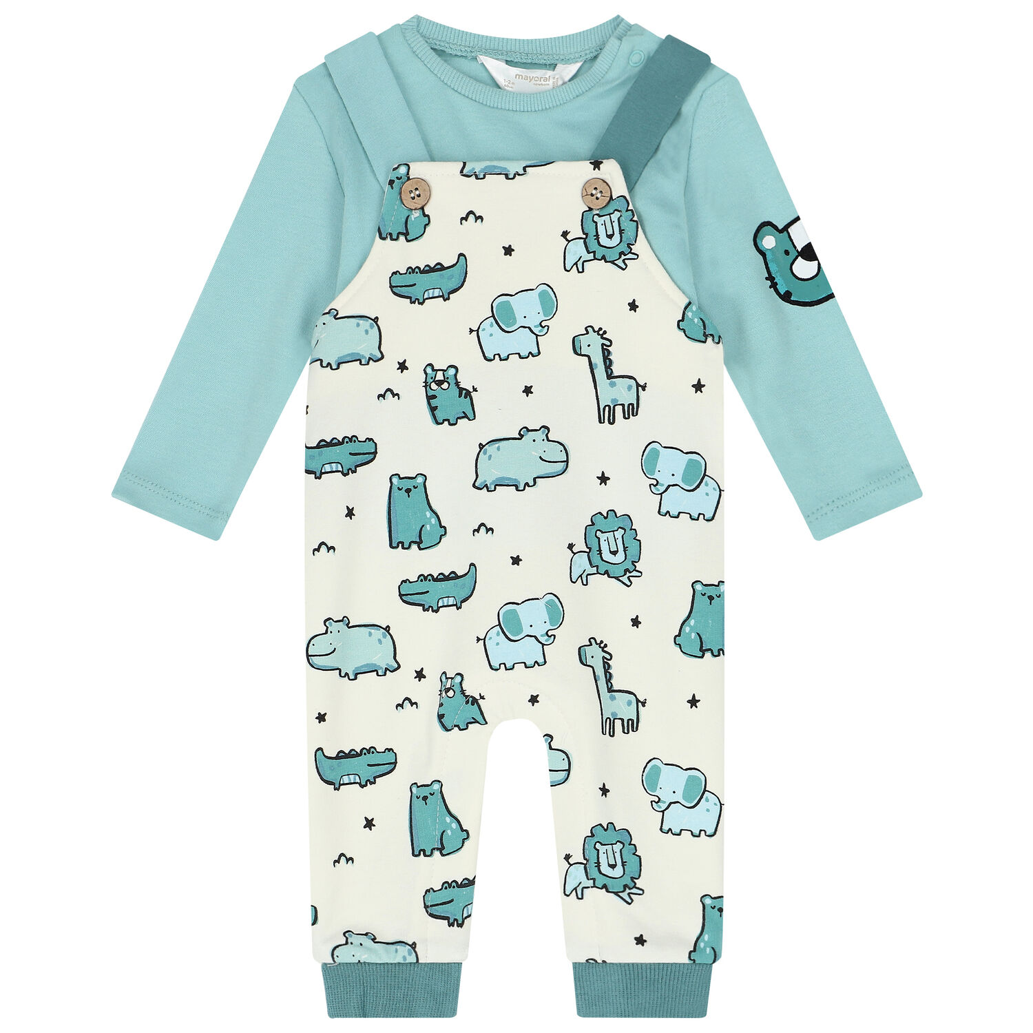 Baby Boys Green & Ivory Dungaree Set, 1, hi-res