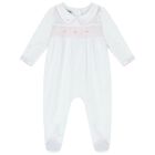 Baby Girls White and Pink Smocked Babygrow, 1, hi-res