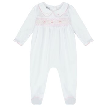 Baby Girls White and Pink Smocked Babygrow