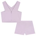 Girls Lilac Crepe Flower Shorts Set, 2, hi-res