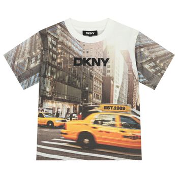 تي شيرت بشعار للأولاد باللونين البيج والأصفر