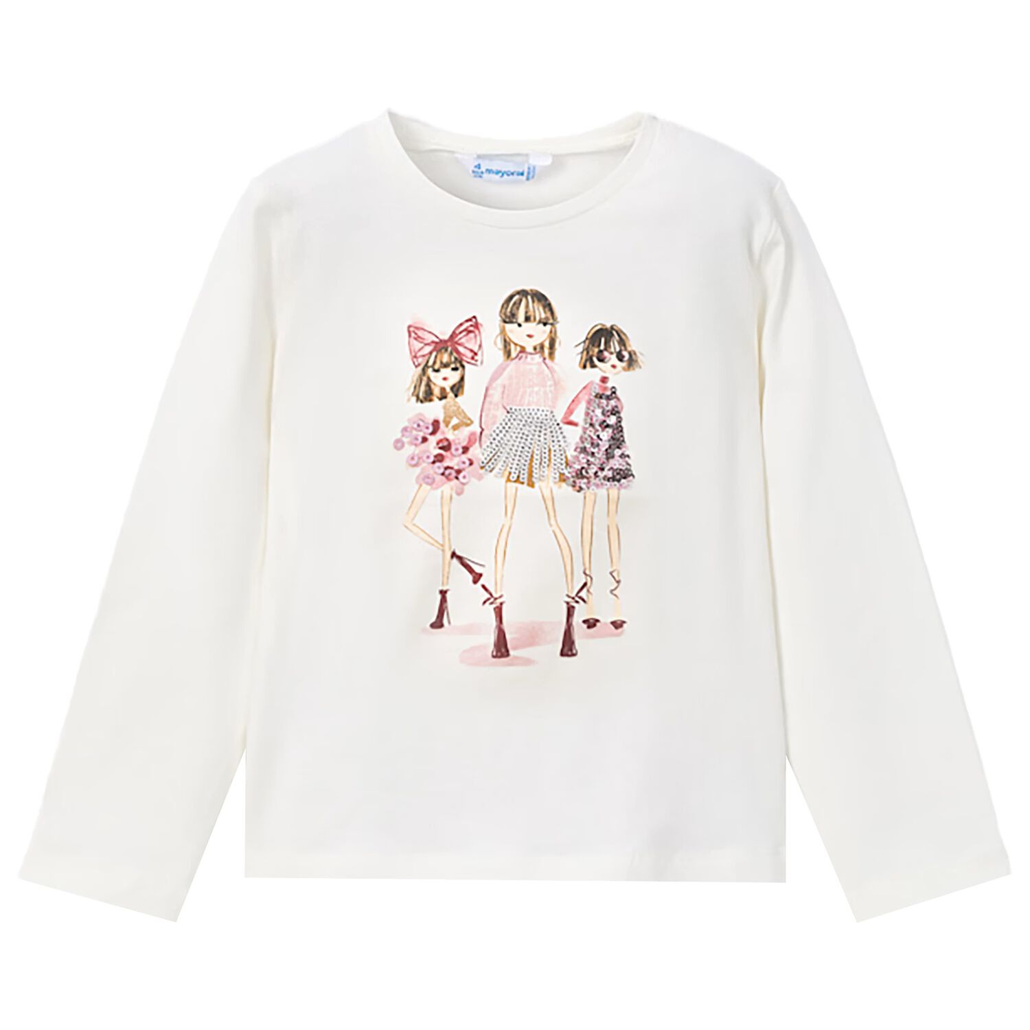 Girls White Dolls Long Sleeve Top, 3, hi-res image number null