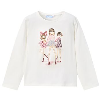 Mayoral Girls White Dolls Long Sleeve Top, 3 Girls White Dolls Long Sleeve Top