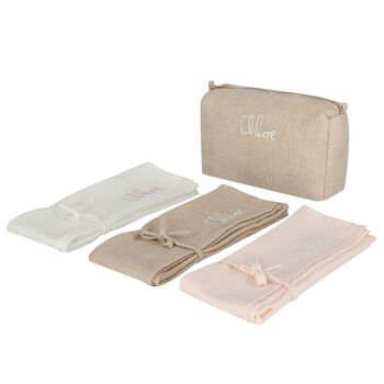 Baby Girls White, Pink & Beige Muslin Swaddles Gift Set