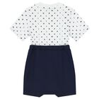 Girls White & Navy Blue Logo Dress, 1, hi-res