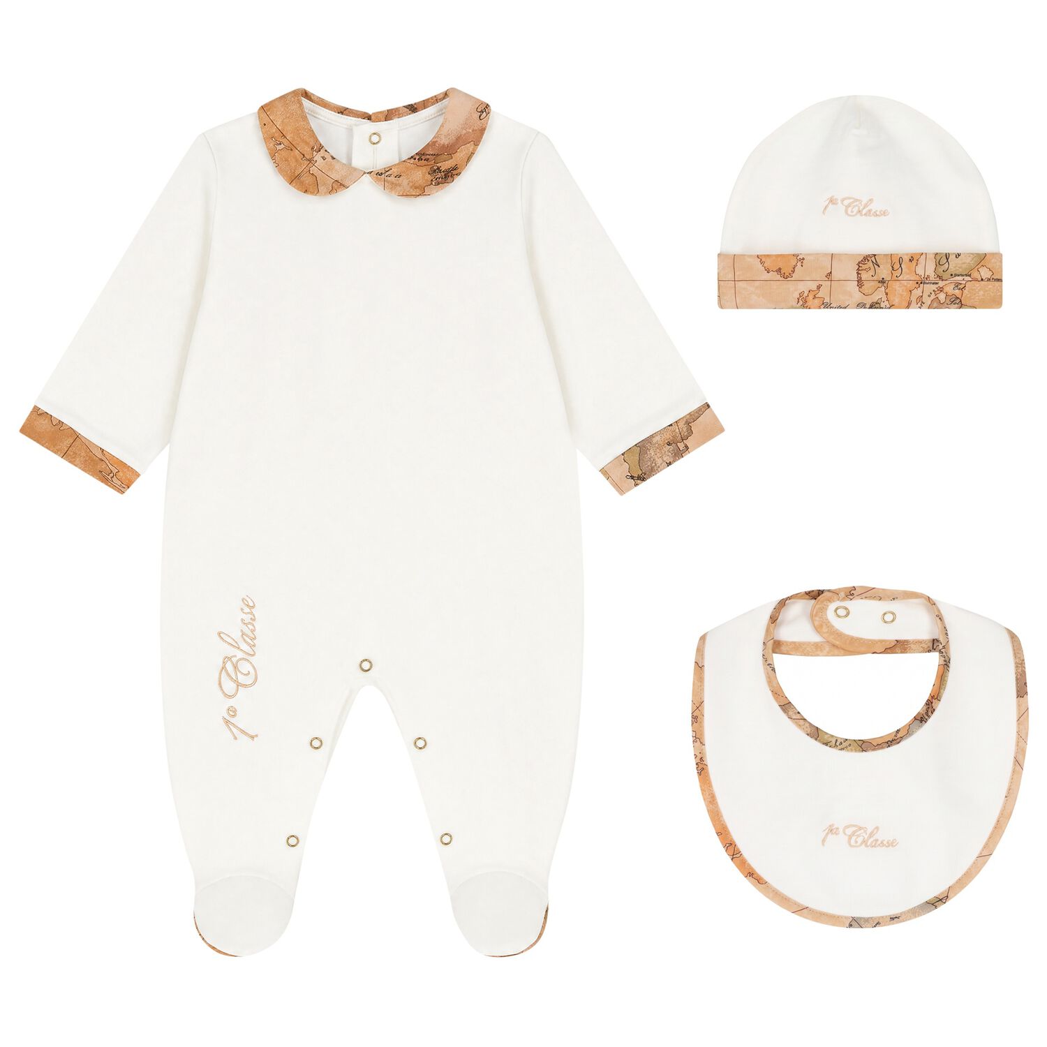 Ivory & Beige Geo Map Babygrow Gift Set, 4, hi-res