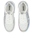 Girls White & Silver Logo Trainers, 1, hi-res