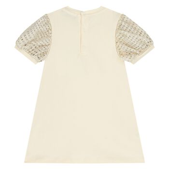 Younger Girls Ivory & Gold Bag Dress