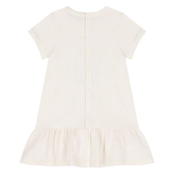 Younger Girls Ivory Teddy Bear Logo Dress