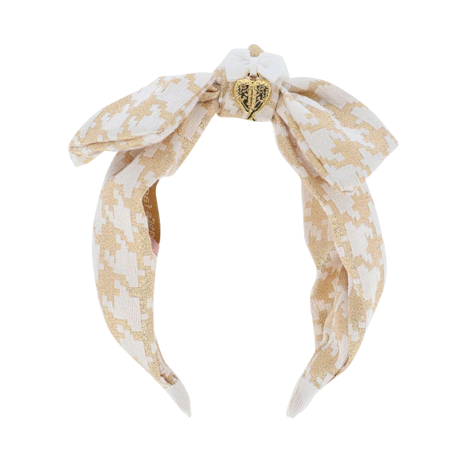 Girls Ivory & Gold Bow Headband, 11, hi-res image number null