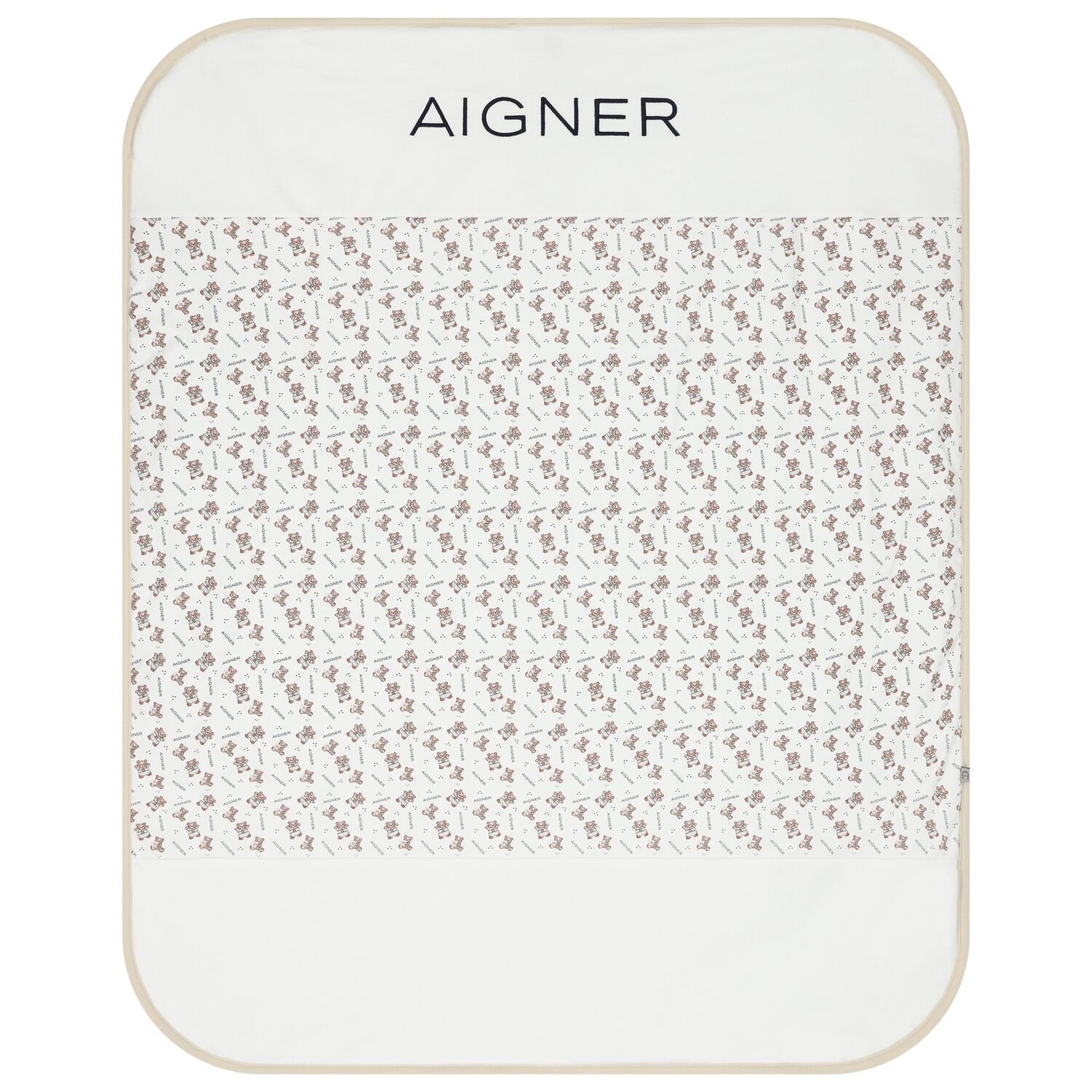 بطانية بالشعار باللون الأبيض والبيج, 1, hi-res image number null