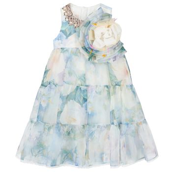Girls Blue Floral Chiffon Dress