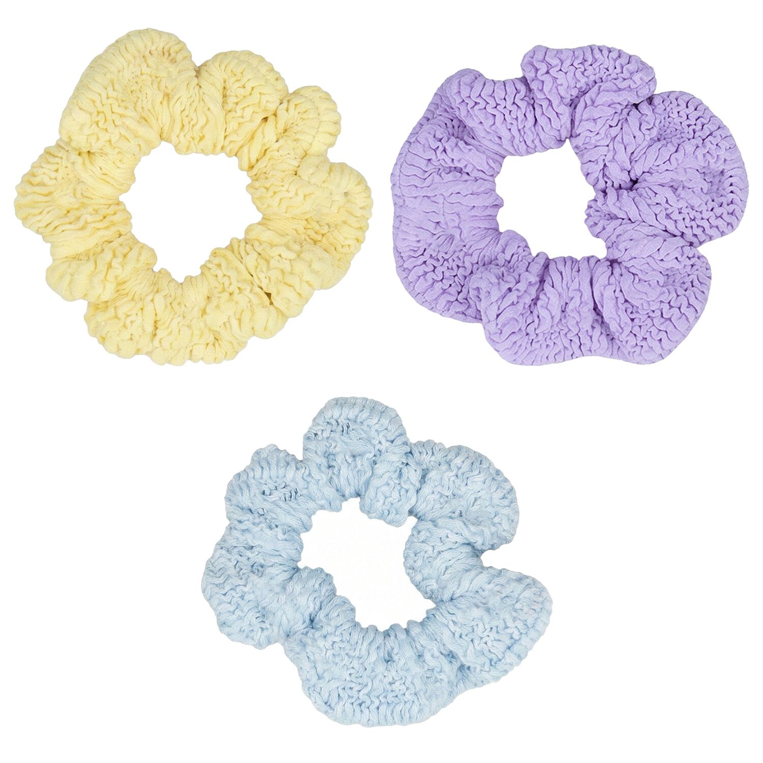 Girls Blue, Yellow & Purple Crinkle Scrunchies ( 3 Pack ), 2, hi-res