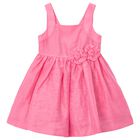 Girls Pink Flower Linen Dress, 1, hi-res