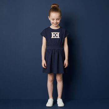Girls Navy Blue Logo Dress