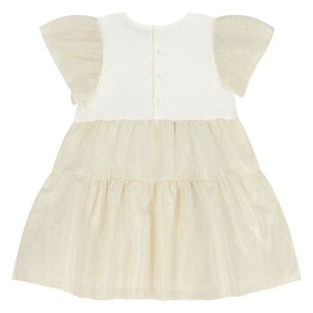 Younger Girls White & Gold Logo Dress
