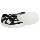 Boys Black, White & Beige Logo Trainers, 1, hi-res