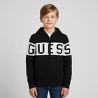 Boys Black & White Logo Knitted Hooded Zip Up Top, 1, hi-res