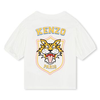 Girls Ivory Tiger Logo T-Shirt