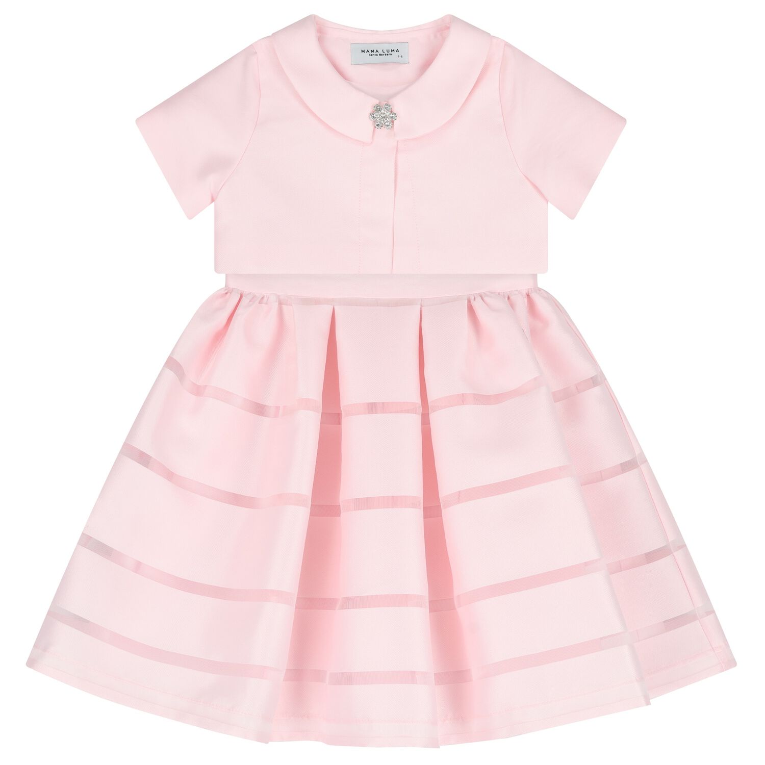 Girls Pink Satin Twill Dress Set, 1, hi-res image number null