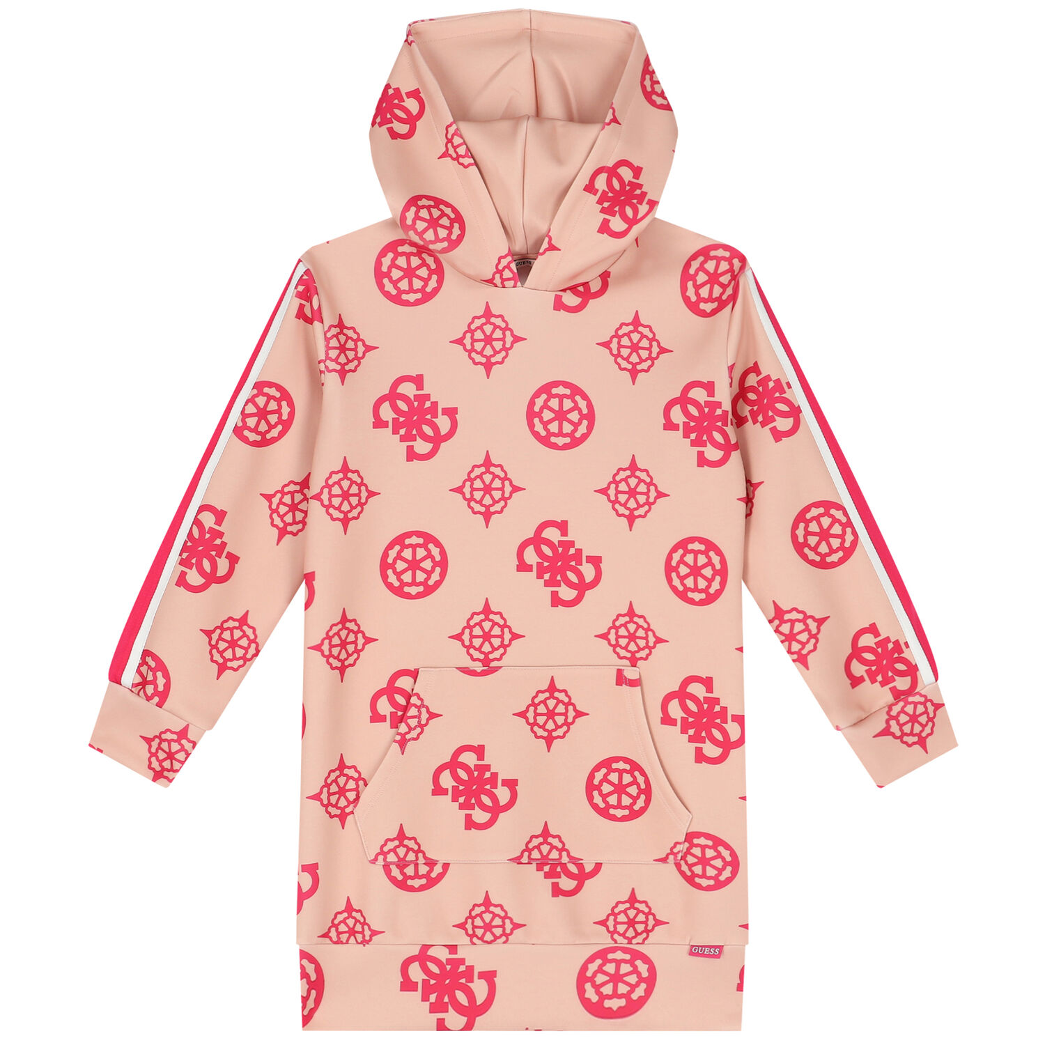 Girls Pink Logo Hooded Dress, 2, hi-res