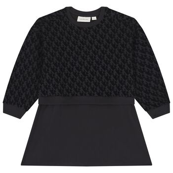 فستان بنات بالشعار باللون الاسود 