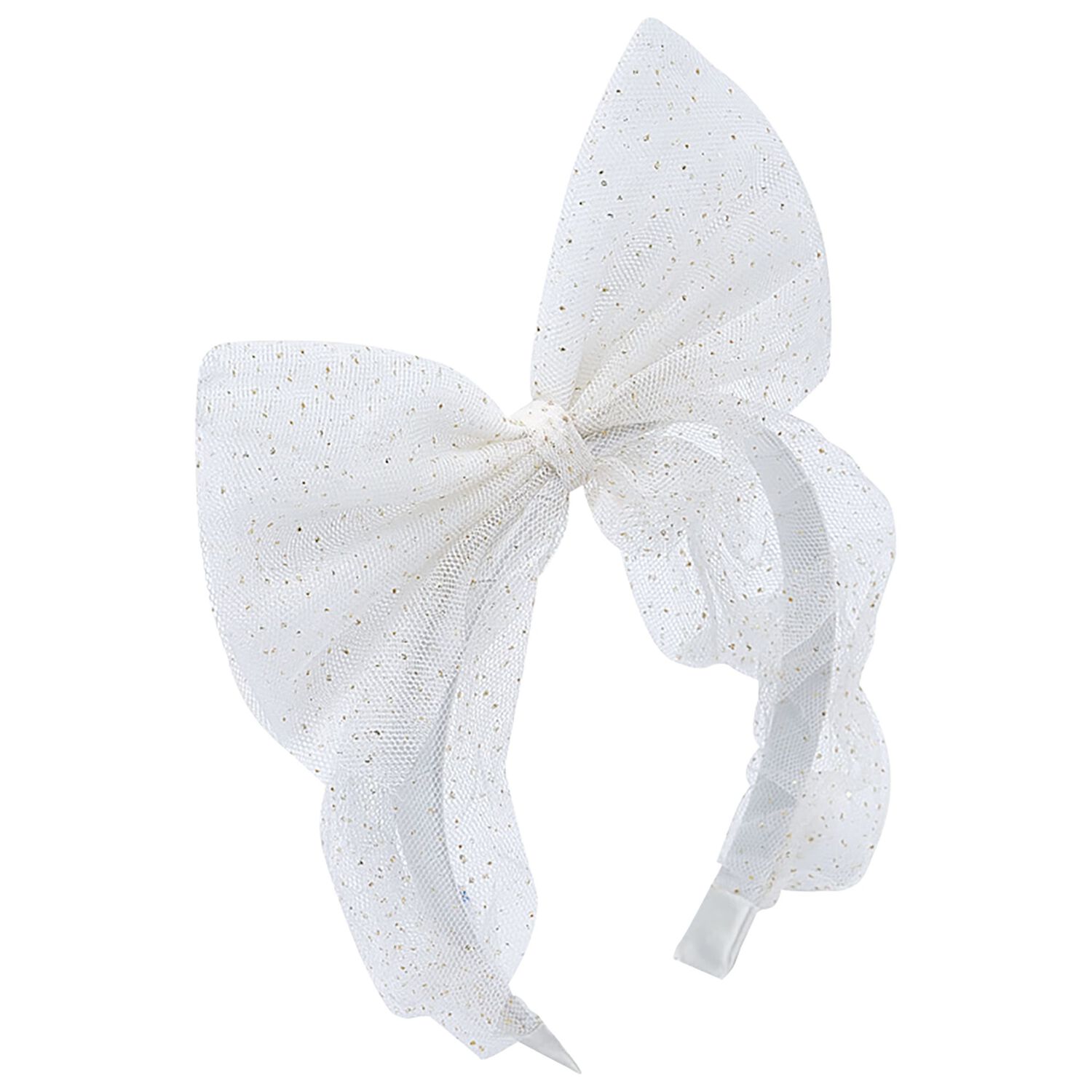 Girls White & Gold Glitter Tulle Bow Headband, 3, hi-res image number null