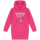 Girls Pink Logo Hooded Dress, 1, hi-res