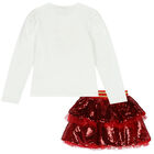 Girls White & Red Sequin Skirt Set, 1, hi-res