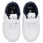 Boys White & Navy Blue Logo Trainers, 1, hi-res