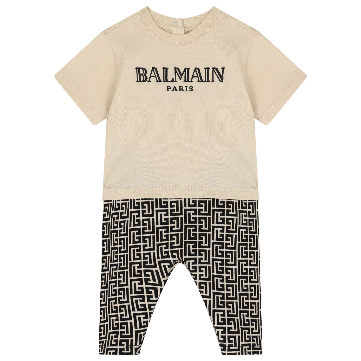 طقم ملابس أطفال وقبعة مونوغرام باللون البيج, 1, hi-res image number null