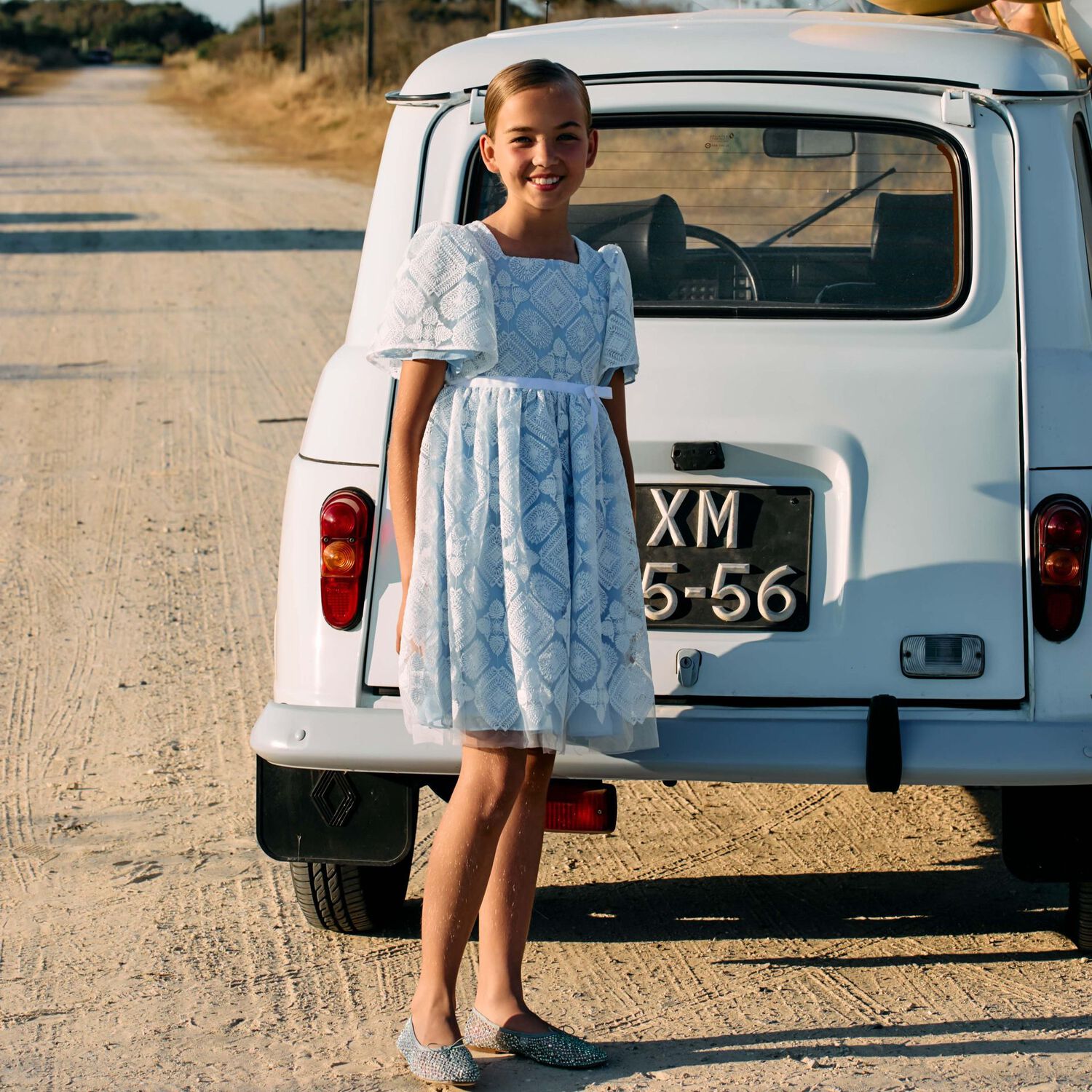 فستان تول مطرز باللون الأزرق والأبيض للبنات, 1, hi-res