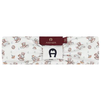 Baby Girls White Teddy Bear Logo Headband