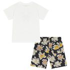 Boys White & Black Palm Tree Shorts Set, 1, hi-res