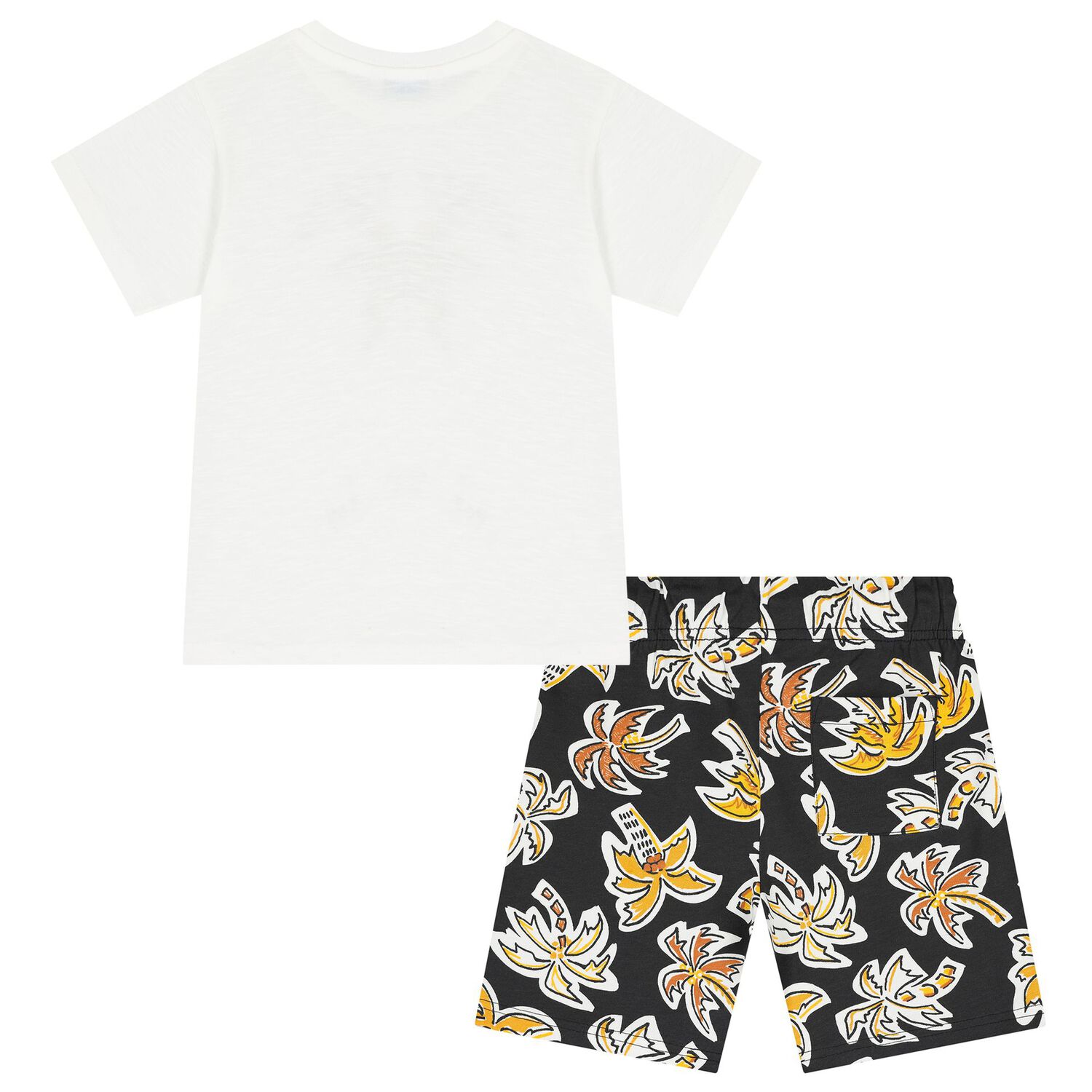 Boys White & Black Palm Tree Shorts Set, 1, hi-res