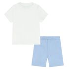 Younger Boys White & Blue Logo Shorts Set, 1, hi-res