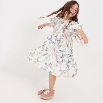 Girls Ivory Butterflies Logo Dress 