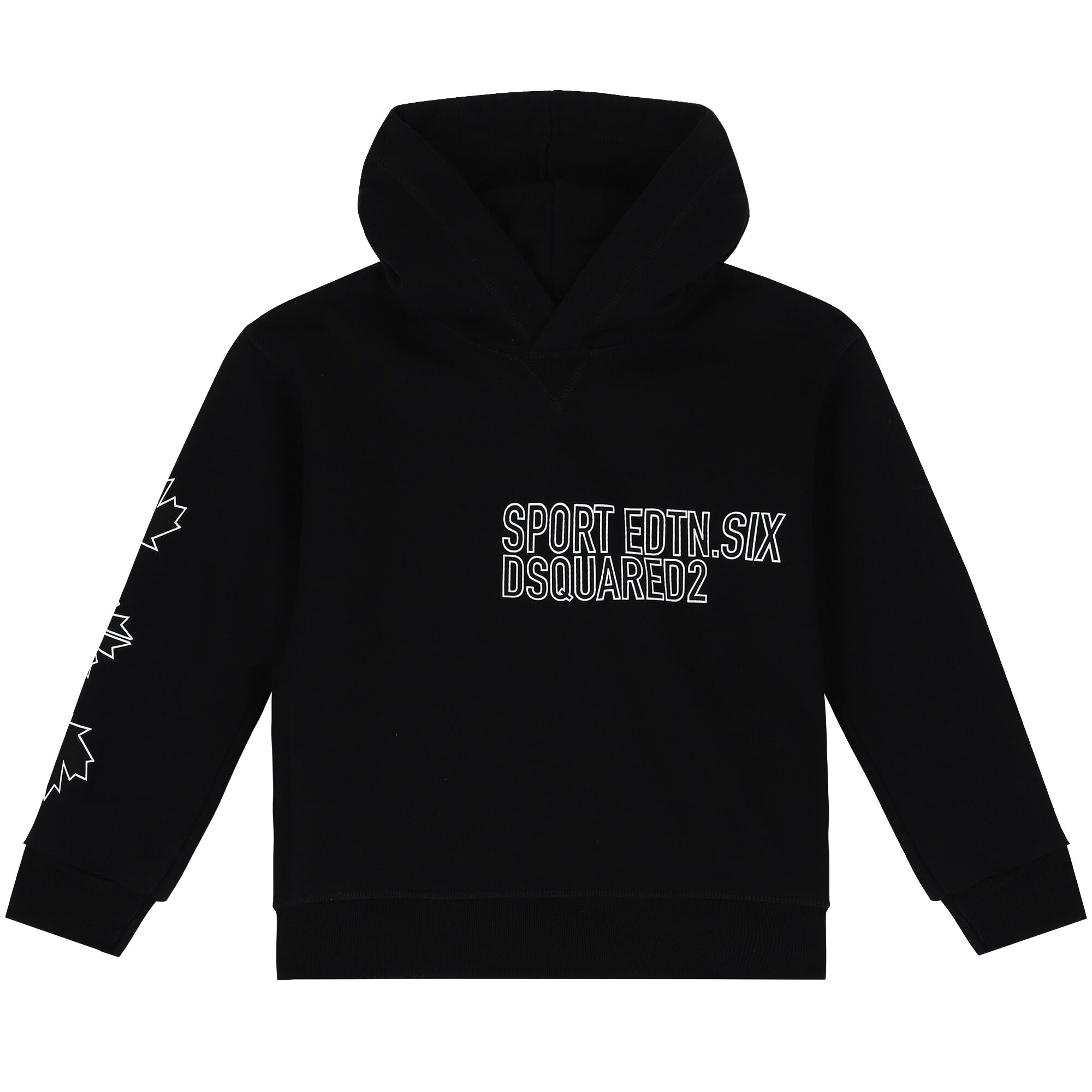 Dsquared2 Black Maple Leaf print Logo Hooded Top | Junior