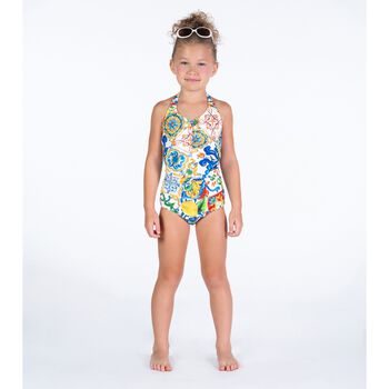 Girls Multi-Coloured Abstract Swimsuit