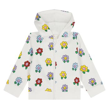 سويت شيرت بغطاء للراس وسحاب للبنات مزين بالزهور باللون العاجى 